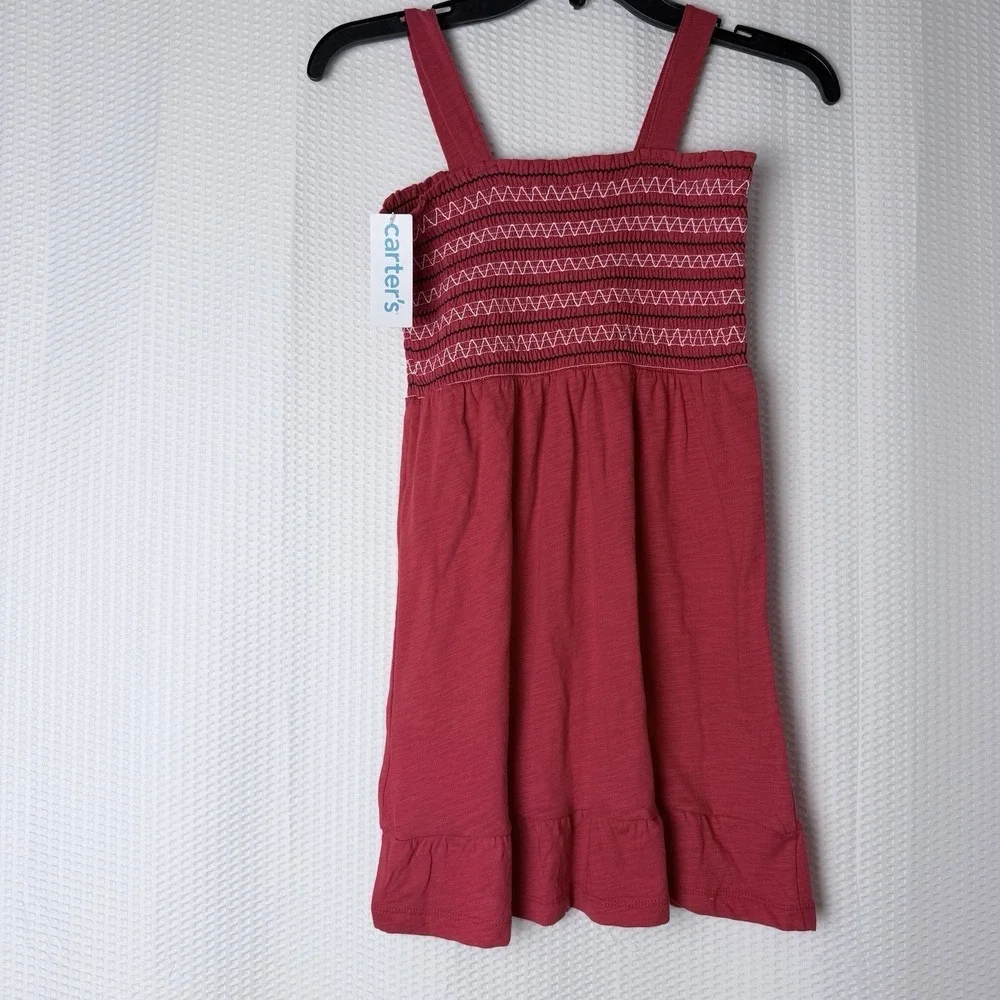 Carter's Smocked Sundress Girls Size 7 Red Sleeveless Ruffle Hem Cotton‎